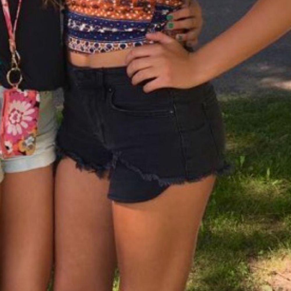 black high rise denim shorts